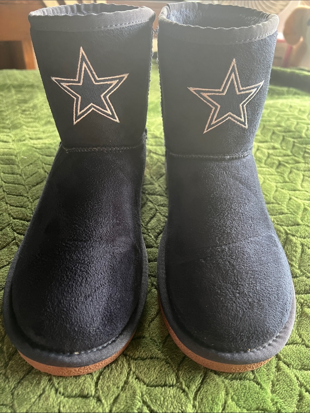 Navy Star Embroidered Suede Boots